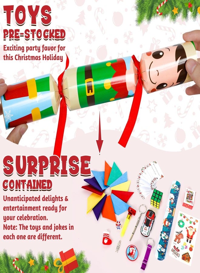 Melisheer 12 Pack Christmas Crackers, No Snap Christmas Party Favors with Six Different Pattern Design, Christmas Poppers with Crown and Joke for Xmas Gifts Holiday Party Favors Supplies Table Decorations - Image 3